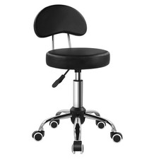 Rolling Stool with Mid Back Height Adjustable Chair PU Leather Swivel Chair w...