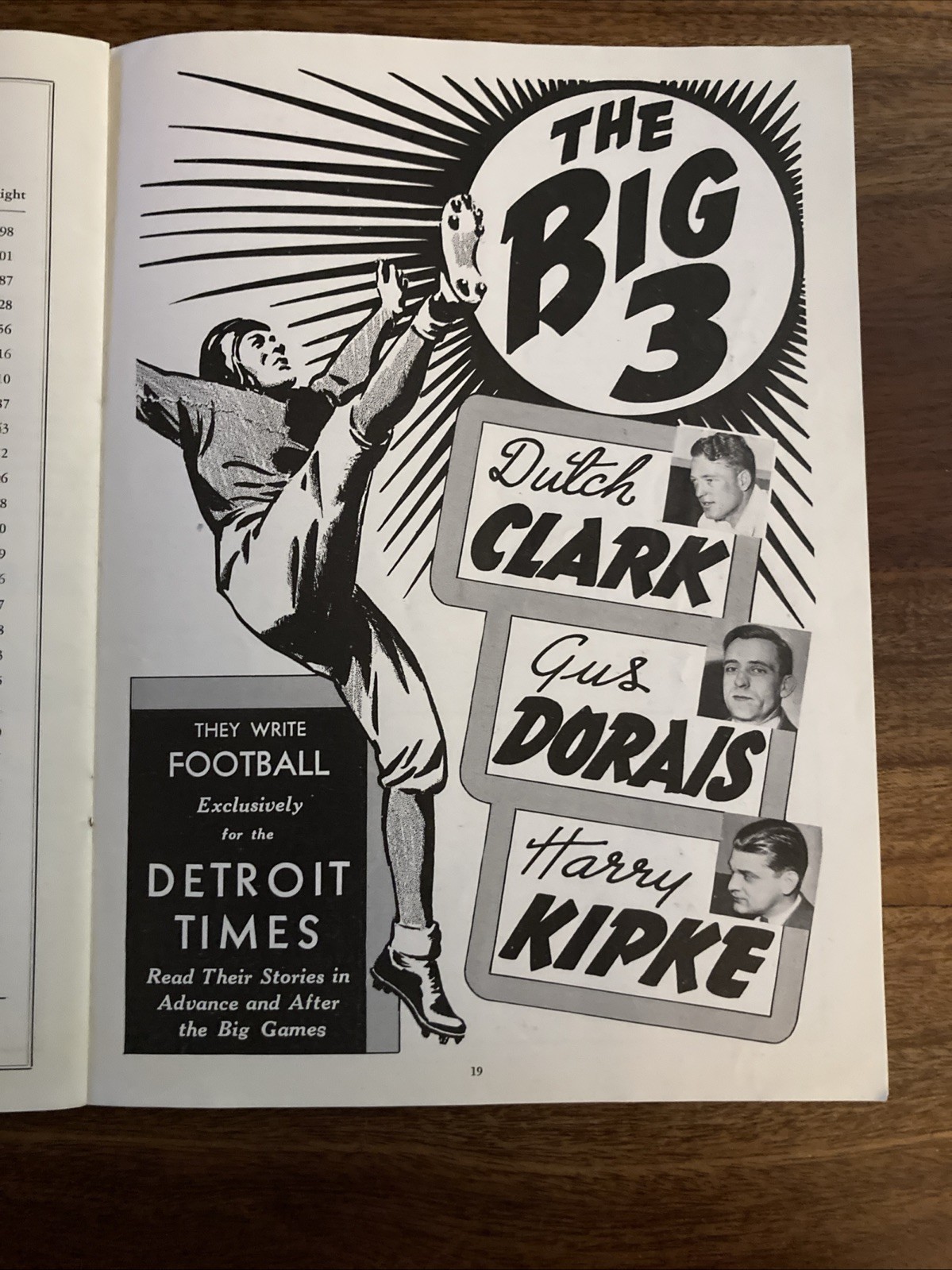 1938 DETROIT LIONS vs. WASHINGTON REDSKINS FOOTBALL PROGRAM/“DUTCH” CLARK!!!