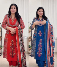 Pakistani Pure Cotton Kurti Pant Dupatta Set Indian Designer Ethnic Kurta Set