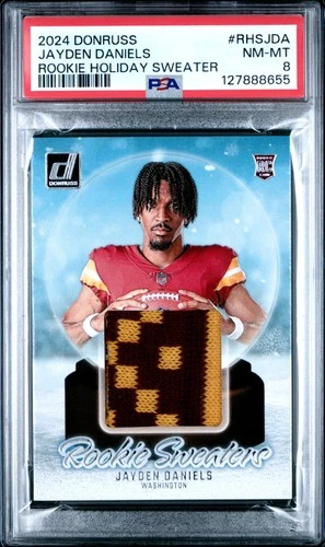 2024 PANINI DONRUSS RC HOLIDAY SWEATER #RHSJDA JAYDEN DANIELS ROOKIE RC PSA 8