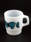 Vintage Fire King Anchor Hocking Blue Butterfly Stacking Coffee Cup Mug