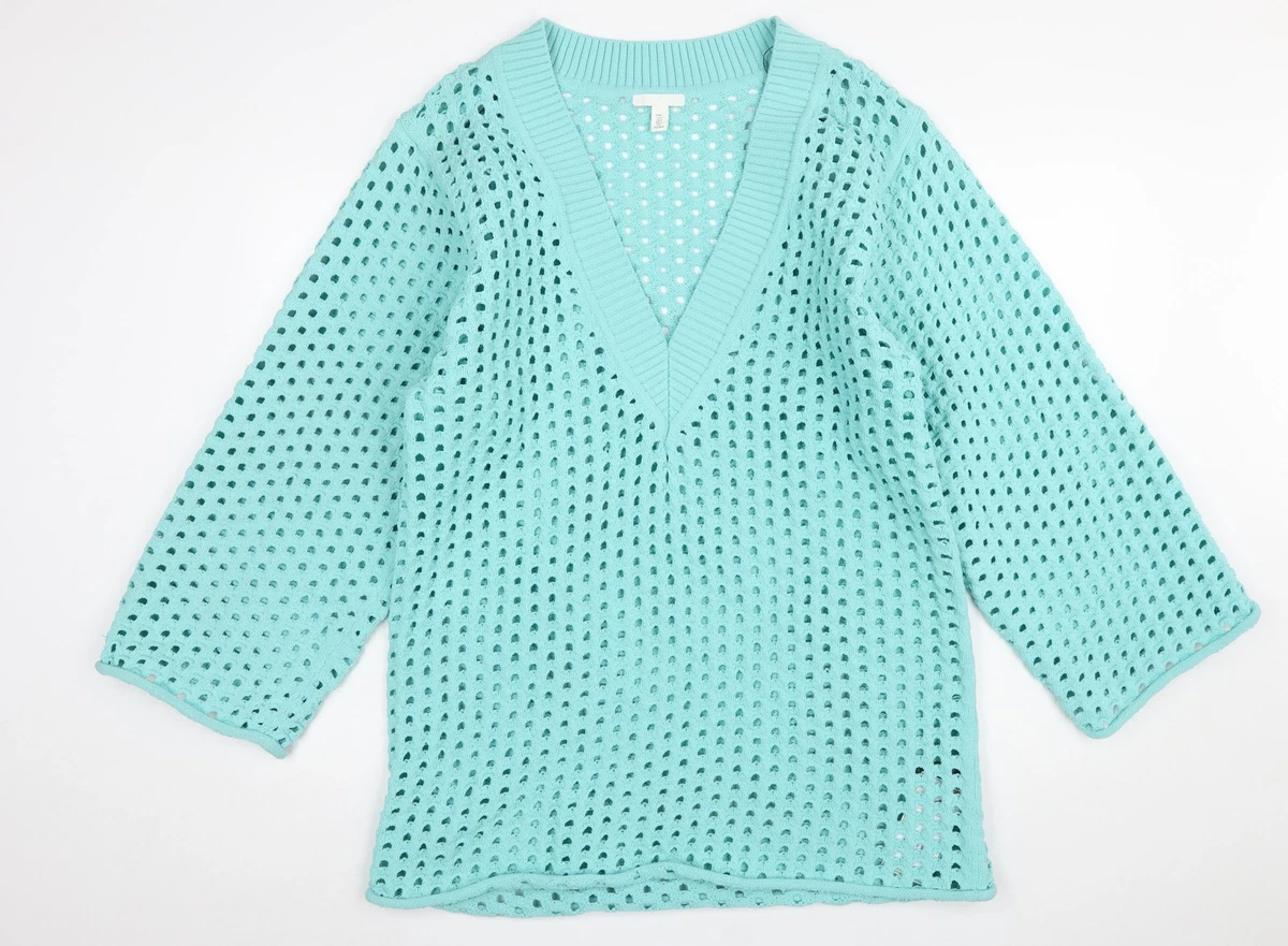 Pull Femme Divided Col Rond Bleu Rayé, Manches Longues, Taille 4 (coton, Très Bon état)