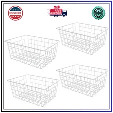4 Pack Stackable Wire Freezer Organizer Bins Metal Storage Baskets for Pantry