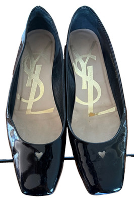YVES STAINT LAURENT YSL Love Ballerina Flats Black Patent Leather Heart Cutout 9