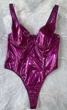 NEW Glossy PU Wet Look Teddy L  Negligee Bodysuit Thong SHEER back