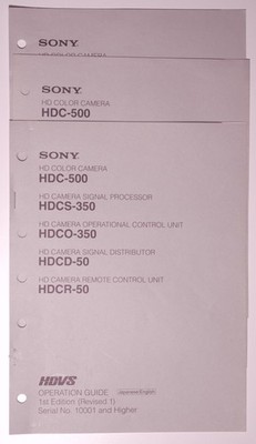 Sony HDC-500 Rev 1 HDVS HD Camera Control Camera,Processor Operation Guide~OEM