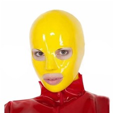 Yellow Latex Hood with Back Zipper Rubber Mask for Fetish Clubwear Cosplay