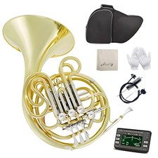 Double French Horn F/Bb 4 Keys Nickel Plated Gold Lacquer with Case, Mouthpie...