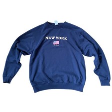 Vintage USA American Flag Blue Crewneck Sweatshirt Medium Preppy Heritage Summer