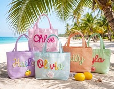 Personalized Kids Seersucker Tote Bag, Custom Name Beach Bag