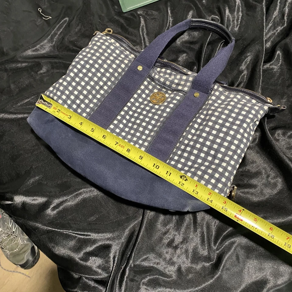 Bolso de Hombro Tory Burch Azul Marino y Blanco Patrón a Cuadros Vintage Preppy Y2K Foto 4 de 4