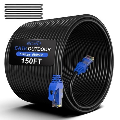 150FT Cat6 Outdoor Ethernet Cable In-Ground Heavy Duty Direct Burial 24AWG CC...