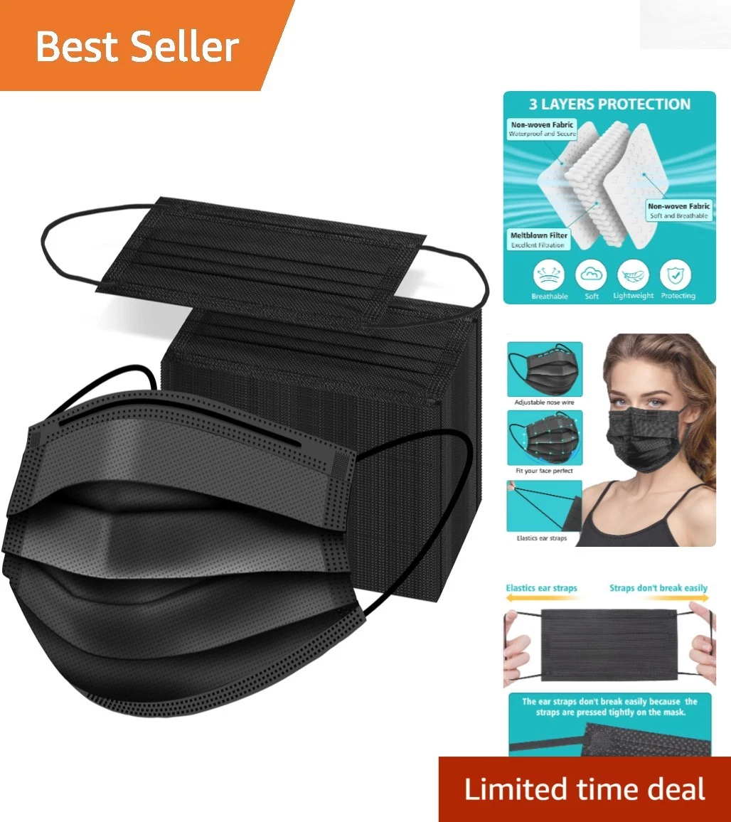 50PCS Stylish Black Disposable Face Masks - 3 Layer Protection for Adults