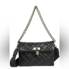 NWOT Kurt Geiger London Medium Brixton Lock Crossbody Bag Black Leather Women's