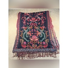 Boho Scarf Indian Cotton Wool Floral Birds Thick Reversible Tapestry Style
