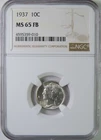 1937 Mercury Silver Dime NGC Graded MS65 FB Full Bands GEM Uncirculated