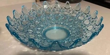 Antique Co-Operative Flint Currier Ives Console Bowl UV Reactive  aqua blue Rare