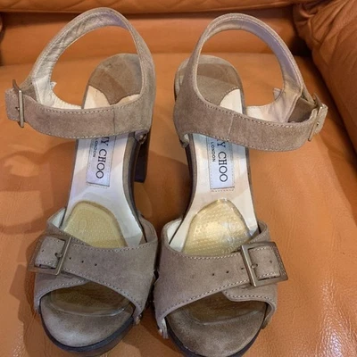 JIMMY CHOO Sandales À Talons Mules Escarpins Beige Femme Taille 36 Authentique - Photo 1/4