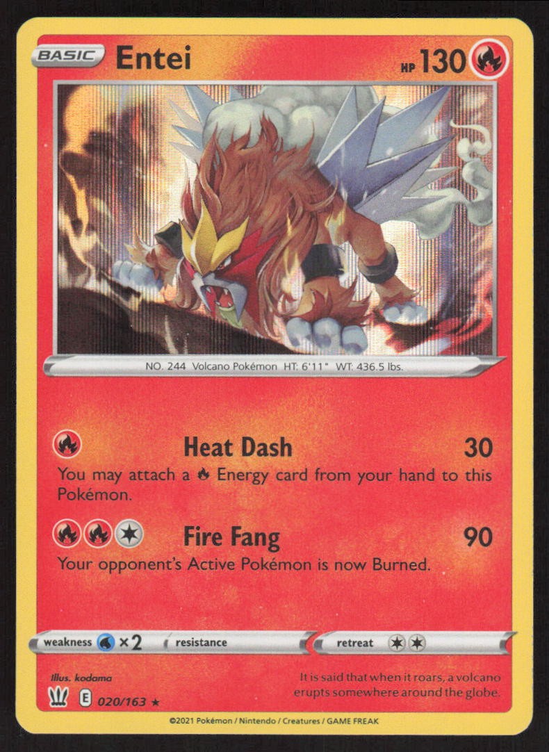 Pokemon Entei Holo Rare 020/163 SWSH05: Battle Styles Holofoil NM