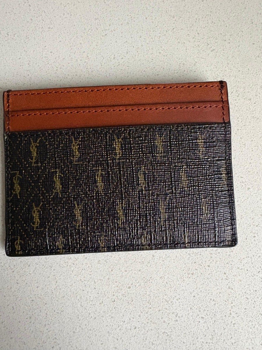 Saint Laurent YSL Monogram Card Holder Brown Cassandre Canvas