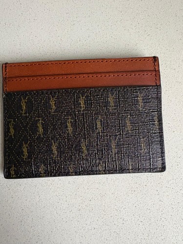 Saint Laurent YSL Monogram Card Holder Brown Cassandre Canvas Leather 647148