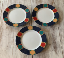 Habitat SATURN Dinner Plates 10.75" Circles in Squares Blue Rim Set of 3