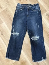 Judy Blue Jeans 7/28 High Rise Wide Leg Crop Distressed Dark Wash 