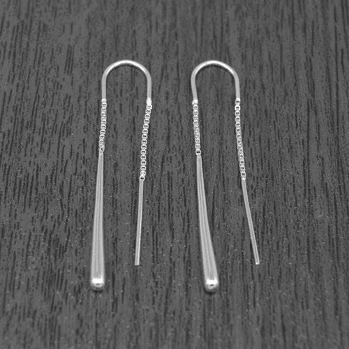Genuine 925 sterling silver threaded tear dropper pull through earrings 45mm