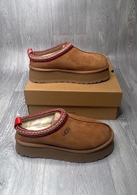 UGG AUSTRALIA UGG TAZZ CHESTNUT SUEDE MULE PLATFORM SHOES WOMENS SLIPPERS NEW in box