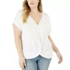 INC International Concepts Plus 2X Bright White VNeck Short Sleeve Top RETAGAU78
