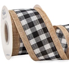Christmas Burlap Wired Ribbon Buffalo Plaid with Burlap Ribbon 2-1/2 Inch x C...