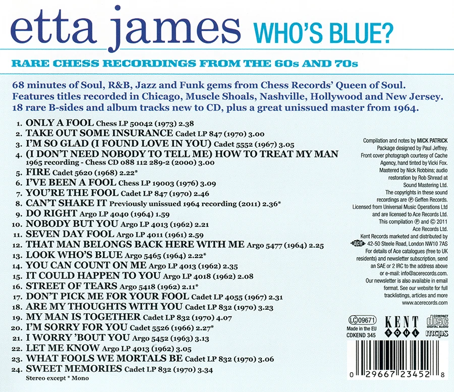 Etta James ~ Who's Blue? Rare Chess Recordings CD 2011 Kent Soul UK •• NEW •• - Image 3 of 3