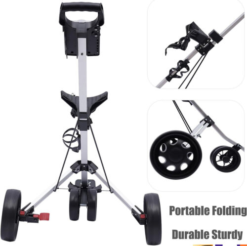 Foldable 3 Wheel Push Pull Golf Club Cart Trolley w/ Scoreboard & Foot Brake New - Picture 2 of 20