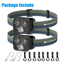 COB LED Headlamp USB Rechargeable Headlight Torch Work Light Bar Head Band Lamp