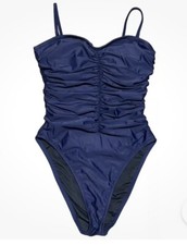 J Crew Women  s Navy Blue Ruched Sweetheart One-Piece Swimsuit Size 24 Beach NWT