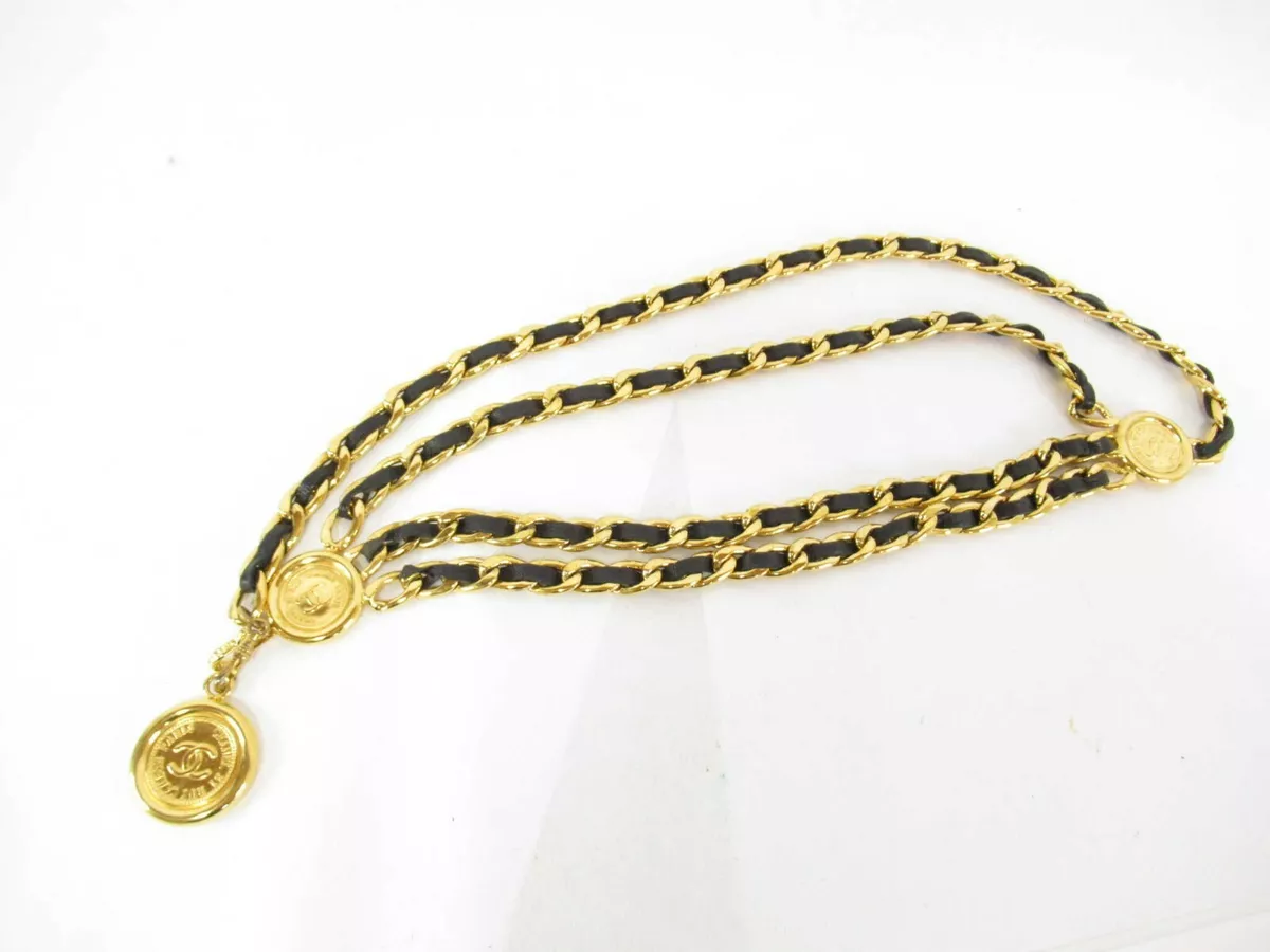 CHANEL Belt Chain AUTH Coco Mark Vintage Rare Necklace GOLD Medal Coin F/S  C11