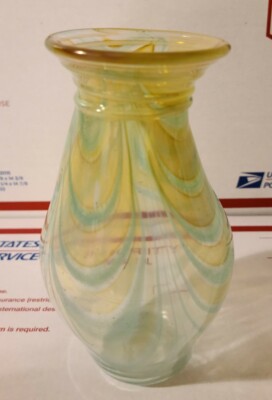 2009 Signed Franklin Park Conservatory Pulled Feather Studio Glass Vase 6''