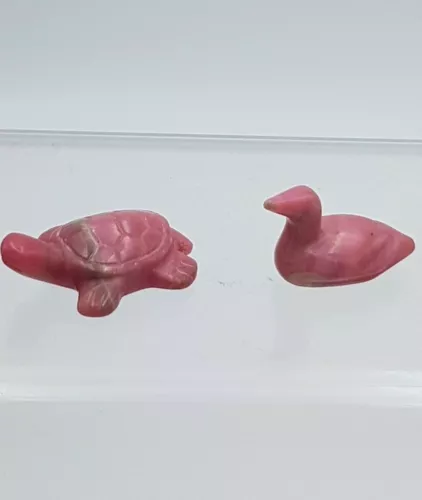 carved turtle & duck  pink rhodonite figures kawaii image 4