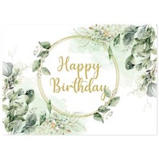 7x5ft Happy Birthday Greenery Leaves Photography Backdrop Baby Shower Props