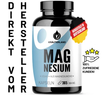 KRÄUTERLAND Magnesium Kapseln 365 Stück, vegan, Magnesiumoxid, hoch Bioverfügbar - Bild 1 von 4