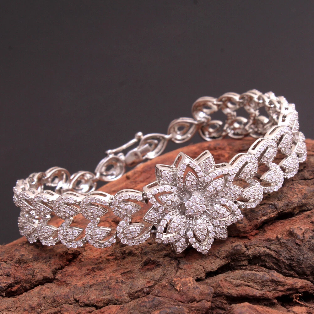 White Round CZ 925 Sterling Silver Jewelry Designer Artistic Bracelet 7.5
