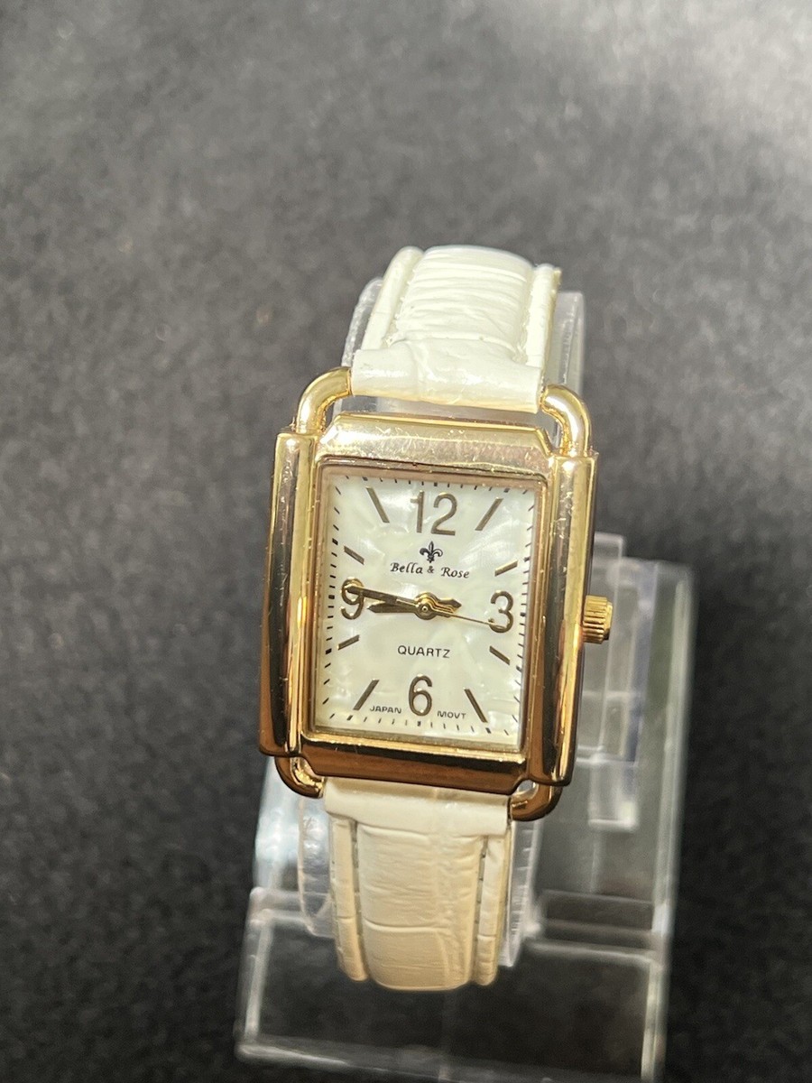 Bella & Rose Faux White Leather Watch with Mother of Pearl Watch Face a4287ws_lit-blk.png main image 4