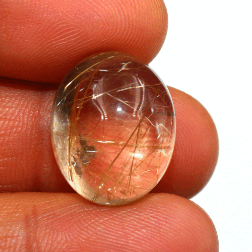 Quarzo Rutilo Dorato Naturale 28 Cts Qualità AAA 19mmx15mm Ovale Cabochon Gemma - Foto 5 di 11