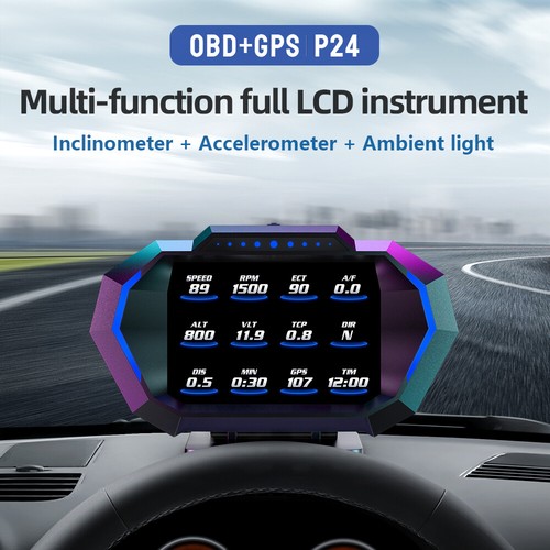 P24 HUD OBD2+GPS+Slope Meter,Car Heads Up Display, MPH and KM/H Unit Speedometer - Picture 3 of 15