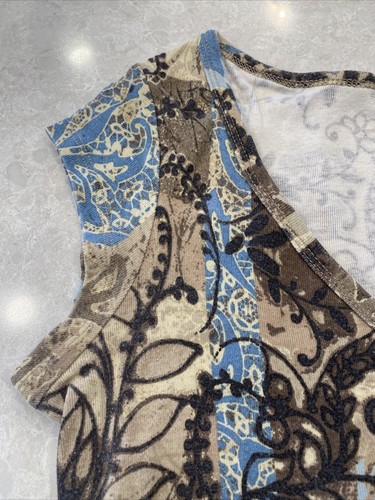 STAMP 10 Women Size M Top Shirt Blue/Beige/brown Paisley Short/no Sleeve V Neck - Picture 5 of 10
