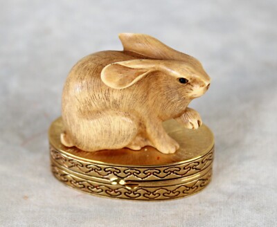 Vintage Estee Lauder Cinnabar Solid Perfume Imperial Rabbit Compact Ivory  Series