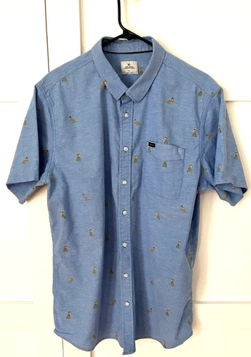 RIP CURL MEN'S "HULA GIRL" BLUE BUTTON UP SHORT SLEEVE SHIRT SIZE XL