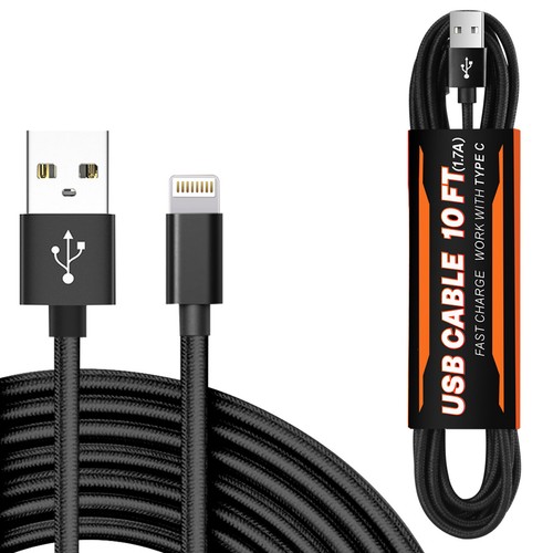 Reiko 1.7A 10FT USB Cable For IOS In Black