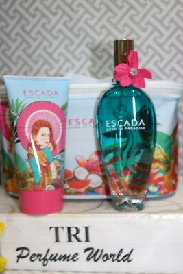 ESCADA BORN IN PARADISE EDT Women Spray 3.3 oz+ Body Lotion 5 oz. + Cooler Pouch