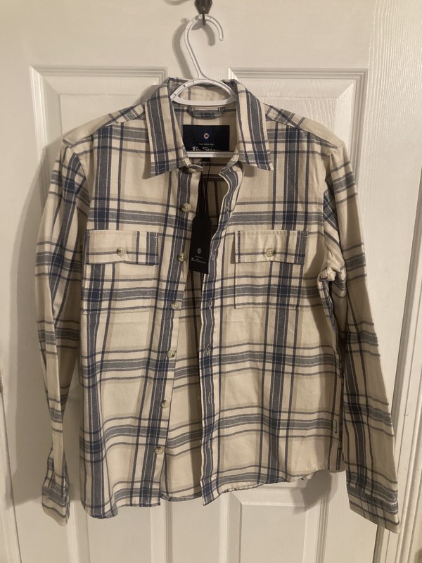 THE ORIGINAL BEN SHERMAN IVORY 2 POCKET FLANNEL JACKET OVER SHIRT SIZE SMALL